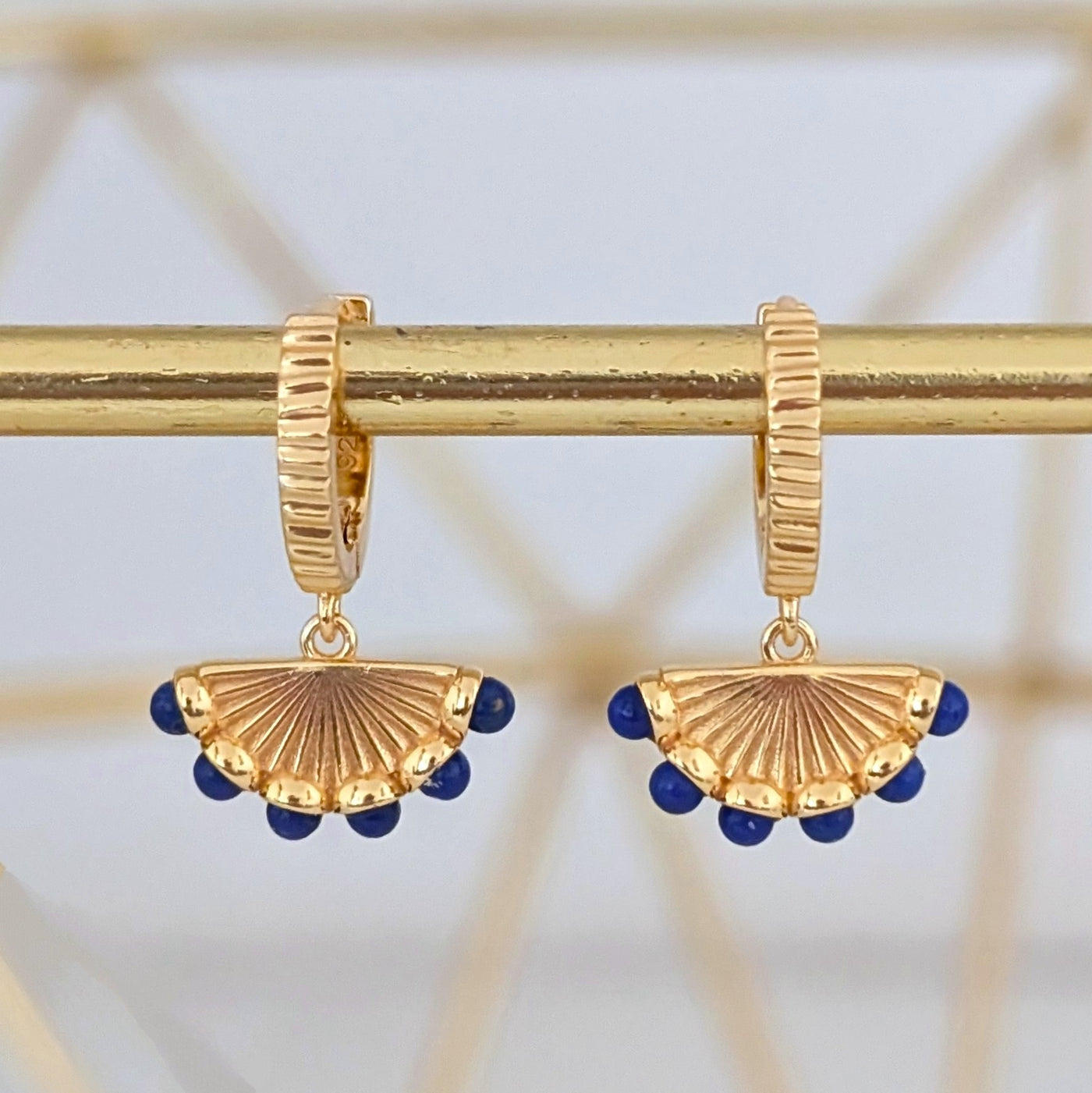 18 carat gold plated lapis lazuli fan earrings