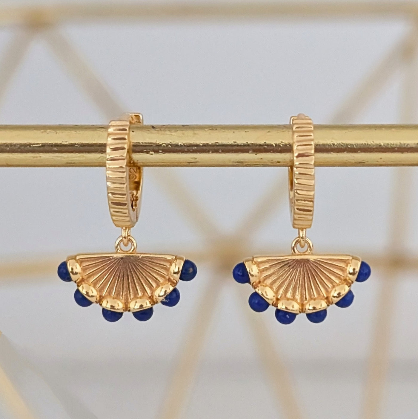 18 carat gold plated lapis lazuli fan charm earrings