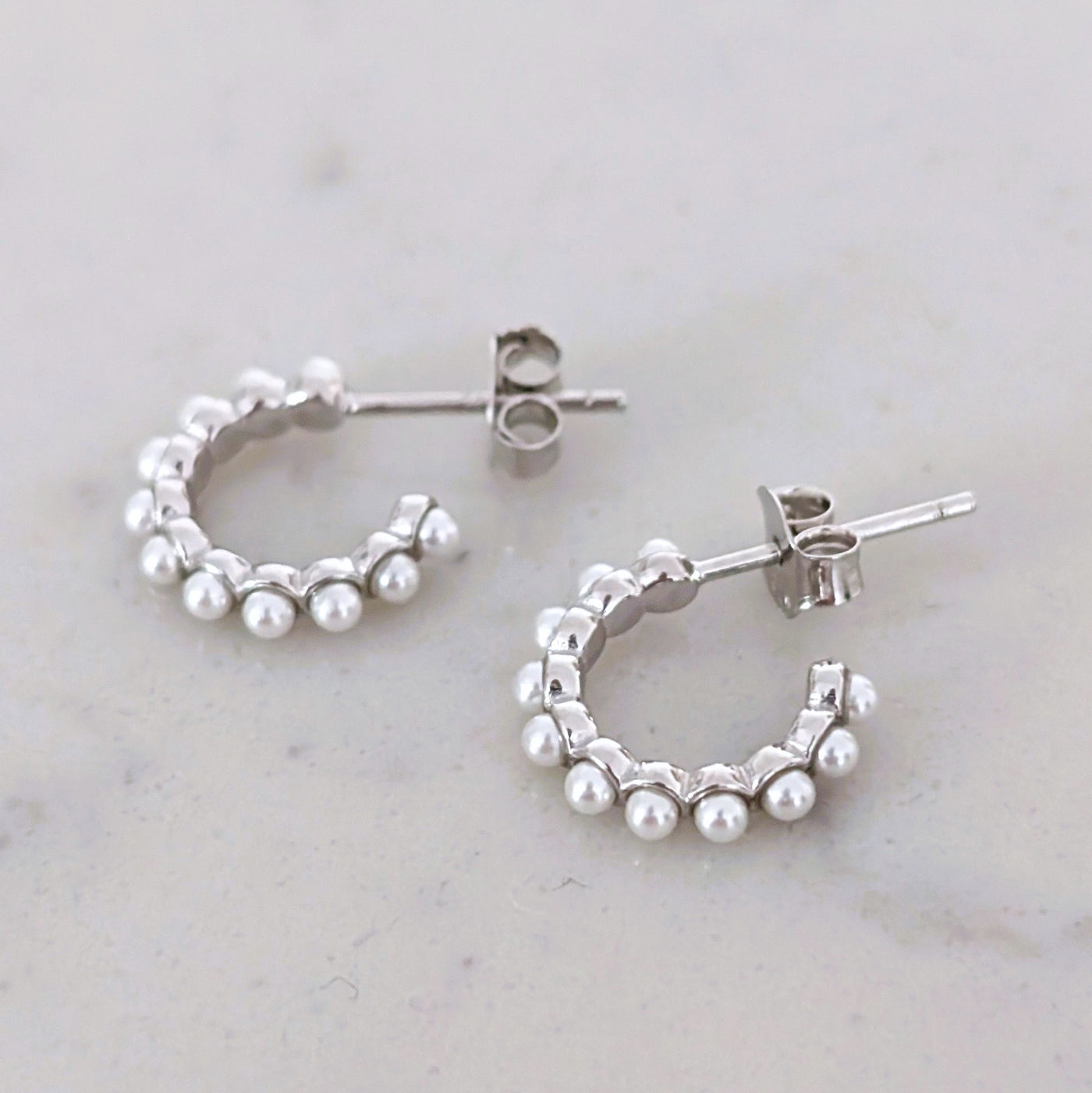 sterling silver pearl hoop earrings