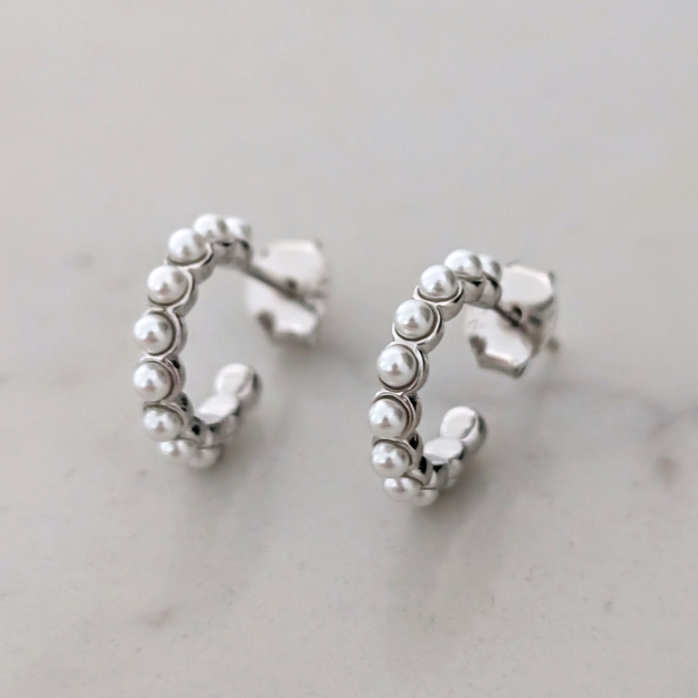 sterling silver pearl hoop earrings