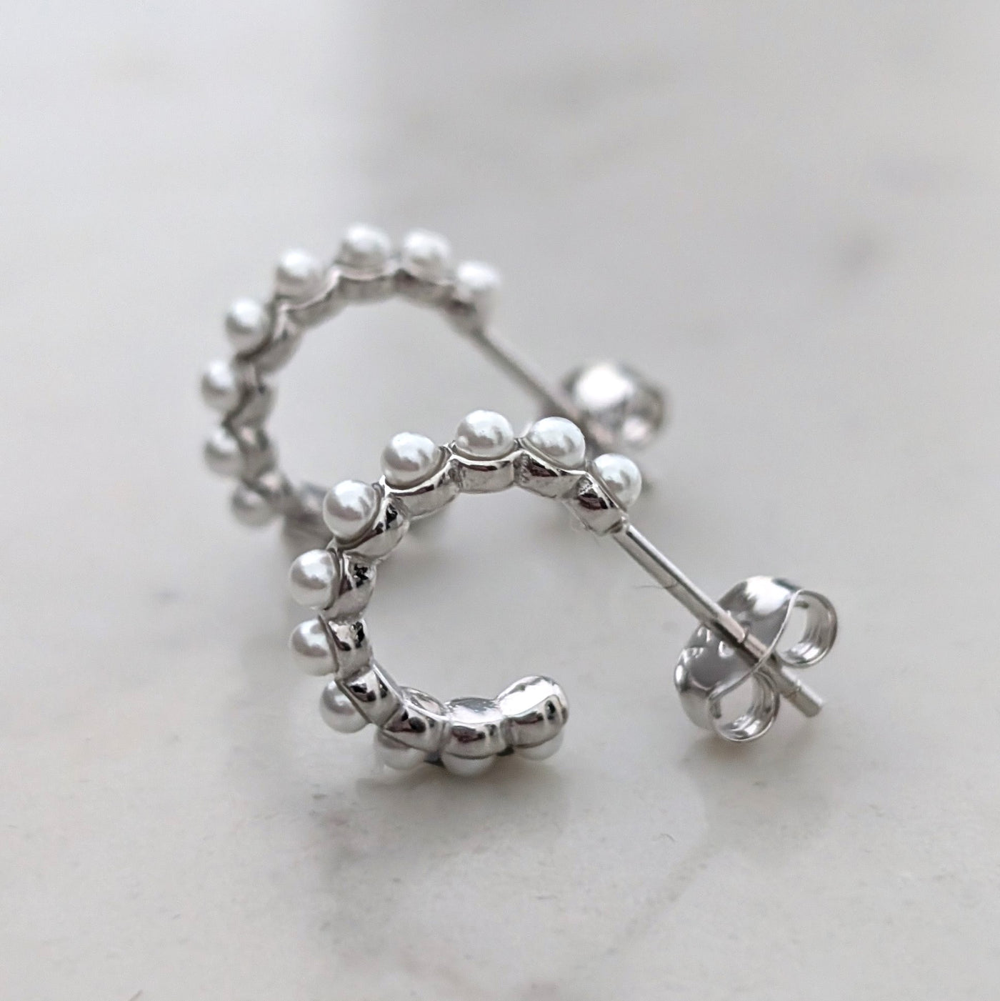 sterling silver pearl hoop earrings