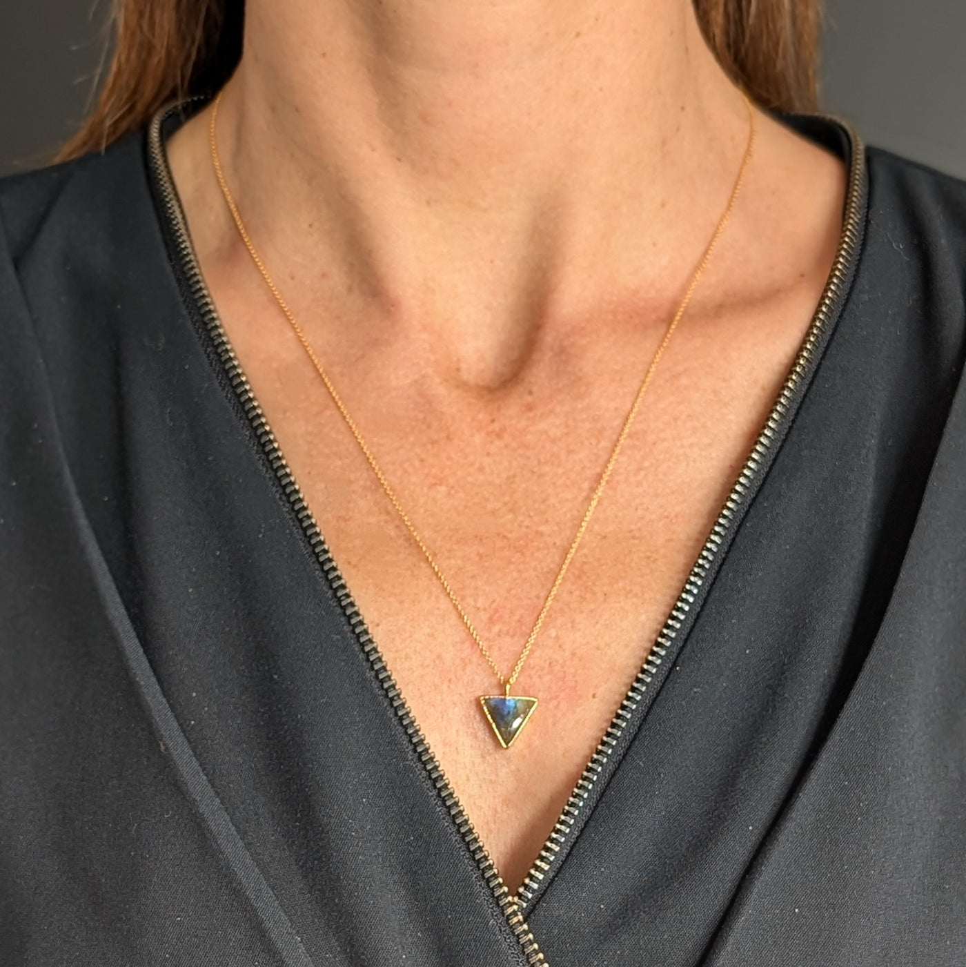 gold labradorite triangular charm pendant necklace