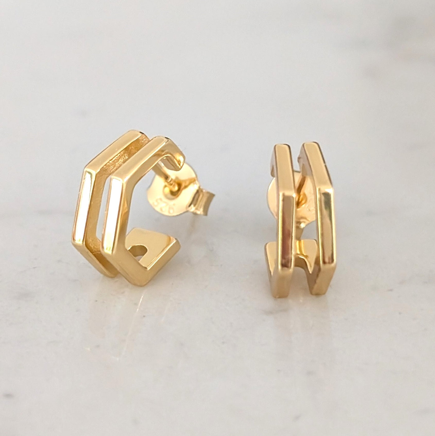 gold hexagon hoop earrings