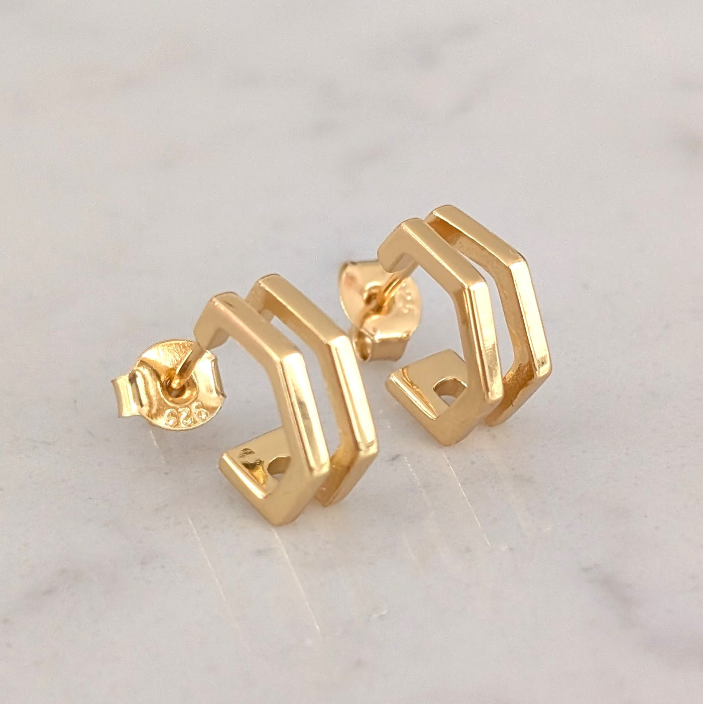 gold hexagon hoop earrings