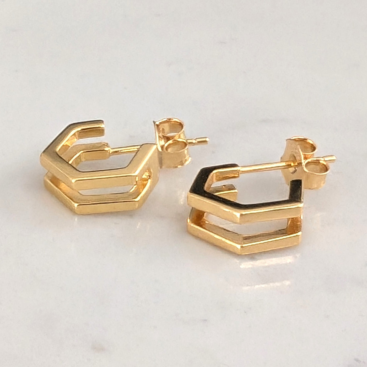 gold hexagon hoop earrings