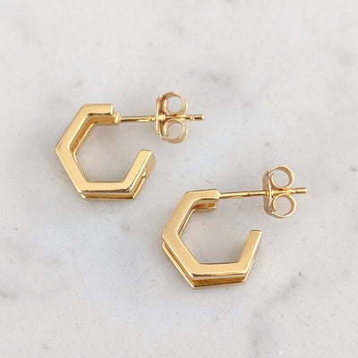 gold hexagon hoop earrings