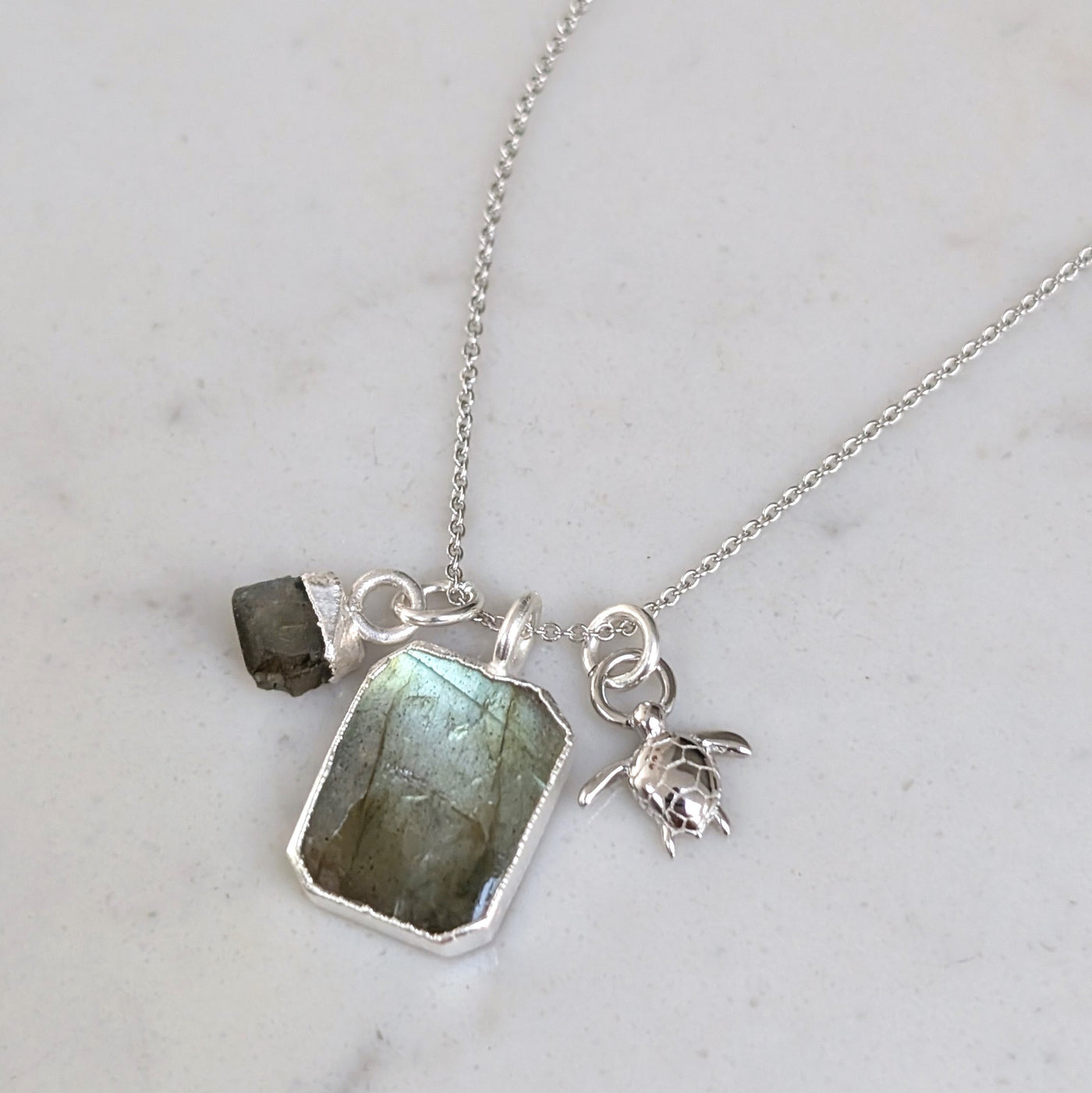 The Trio Labradorite and Charm Gemstone Necklace