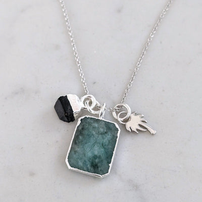 silver emerald and black onyx pendant necklace