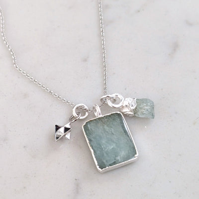 sterling silver aquamarine and charm pendant necklace