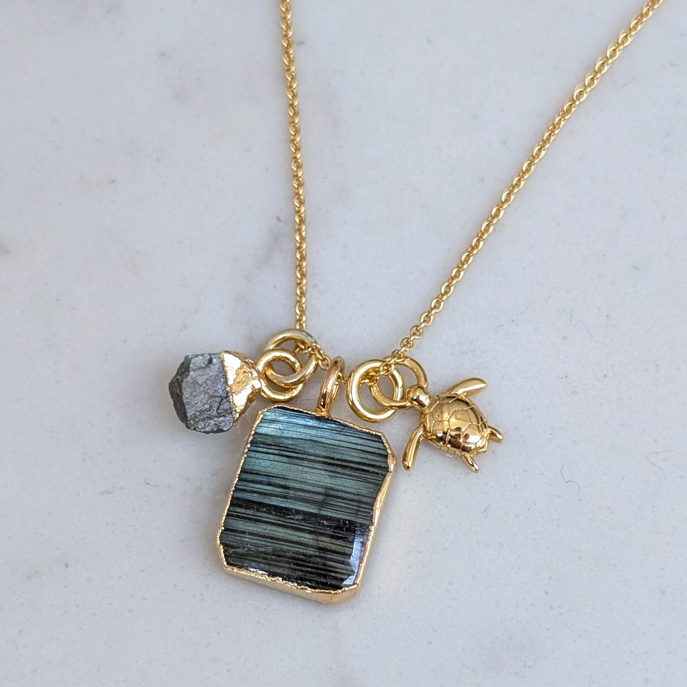 gold labradorite charm pendant necklace