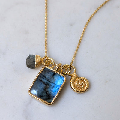 gold labradorite charm pendant necklace