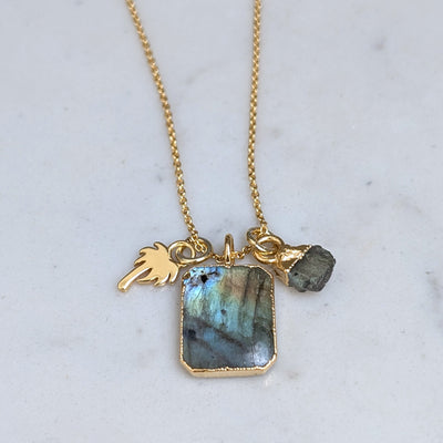 gold labradorite charm pendant necklace