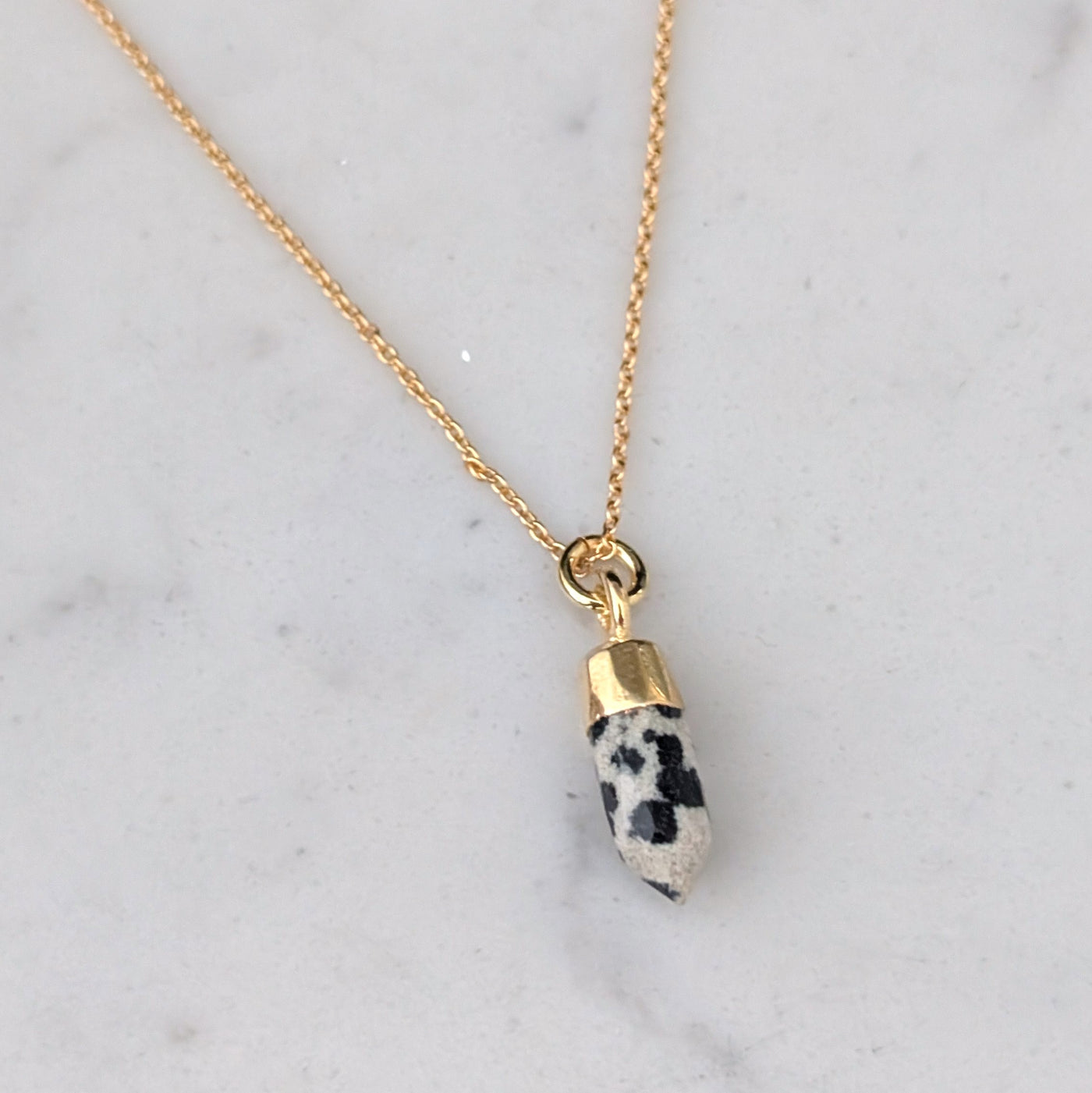 gold dalmatian jasper pendant necklace