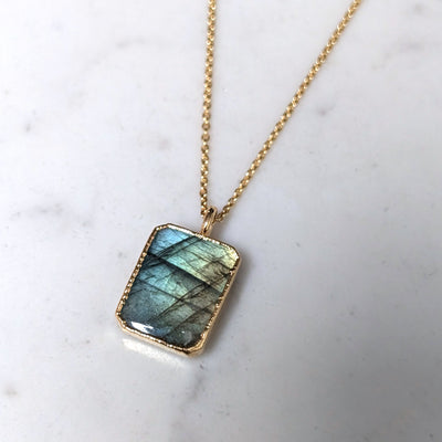 gold labradorite rectangular gemstone necklace