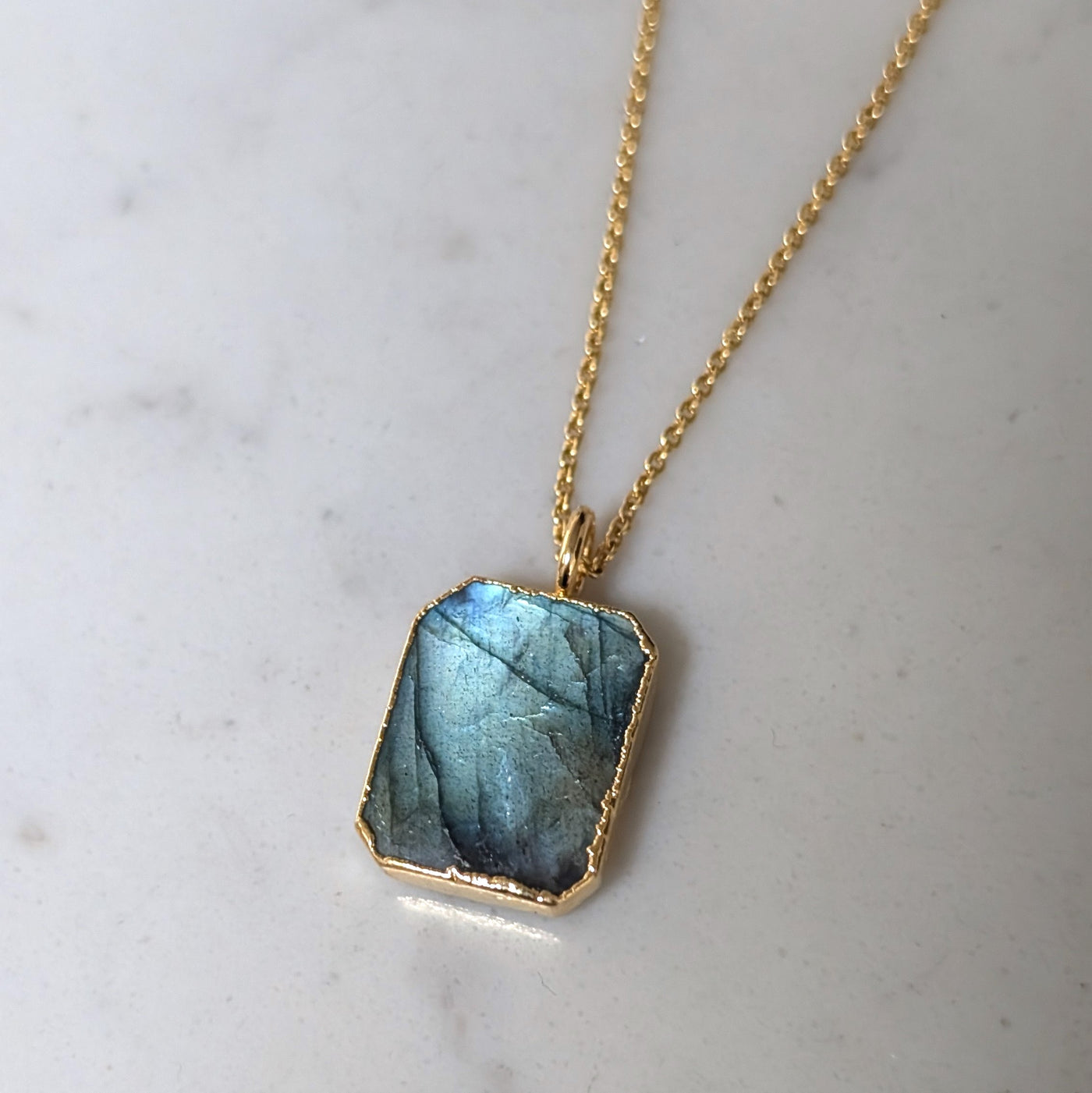 gold labradorite rectangular gemstone necklace