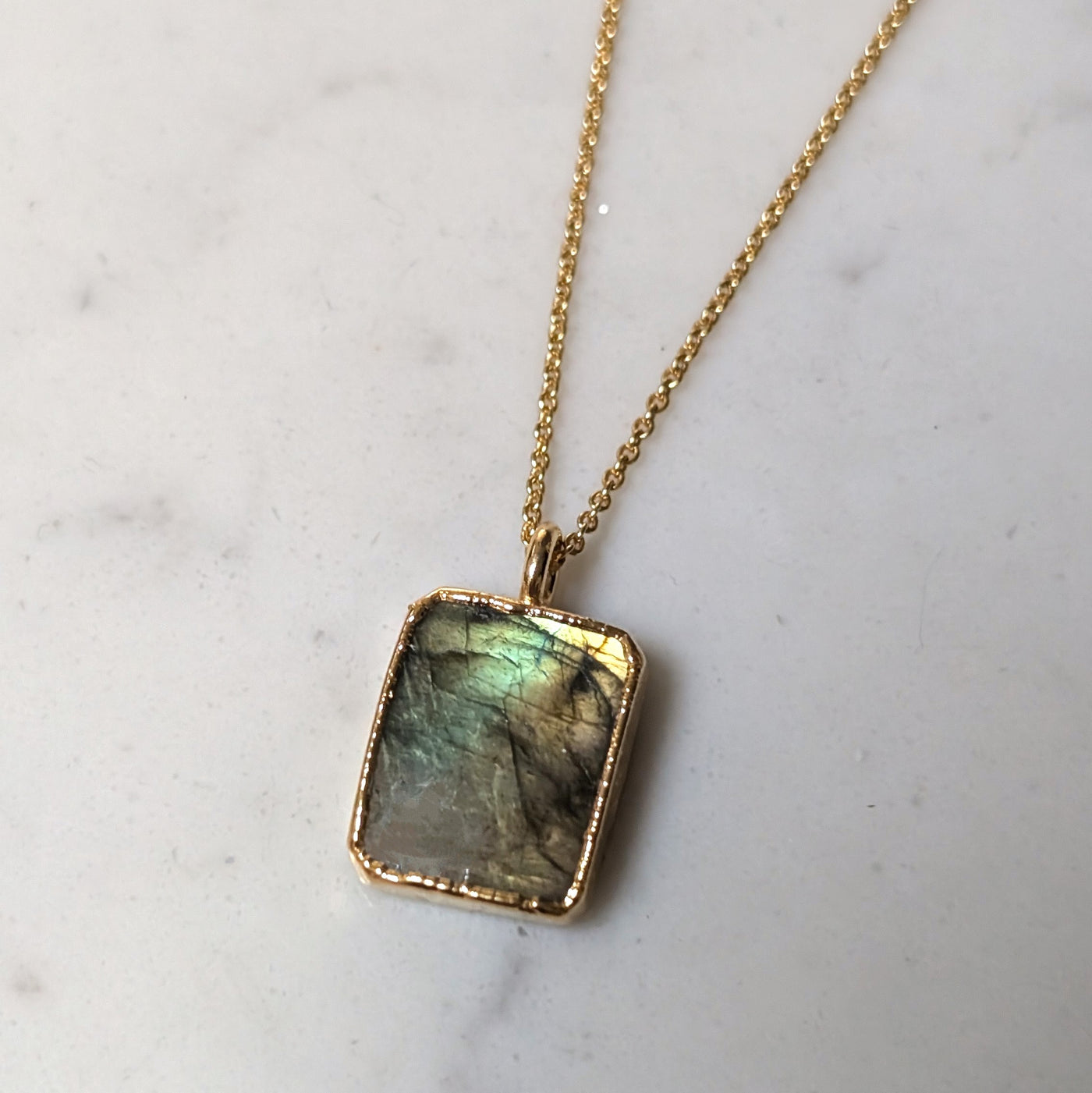 gold labradorite rectangular gemstone necklace