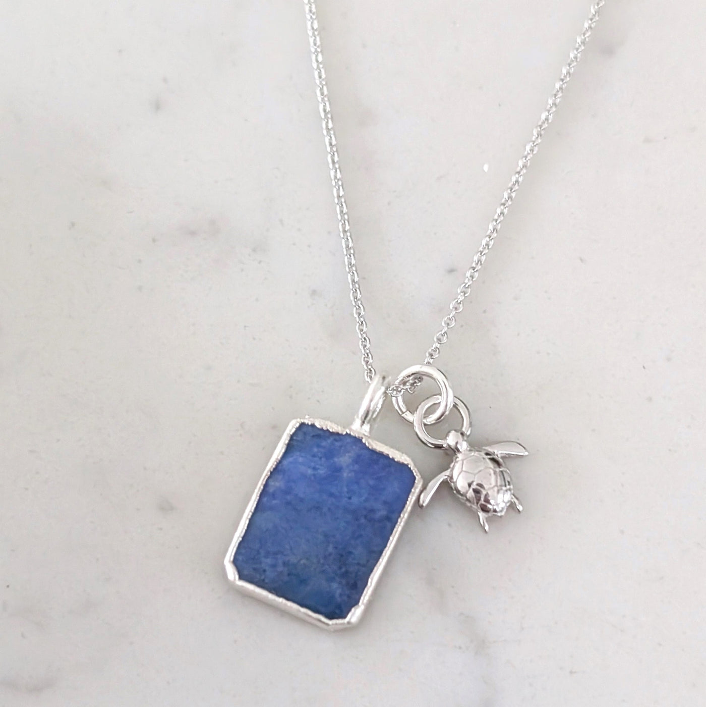 sterling silver lapis lazuli and turtle charm pendant necklace 