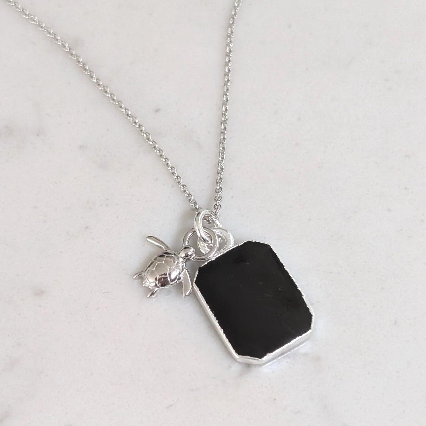 silver black onyx and citrine pendant necklace 