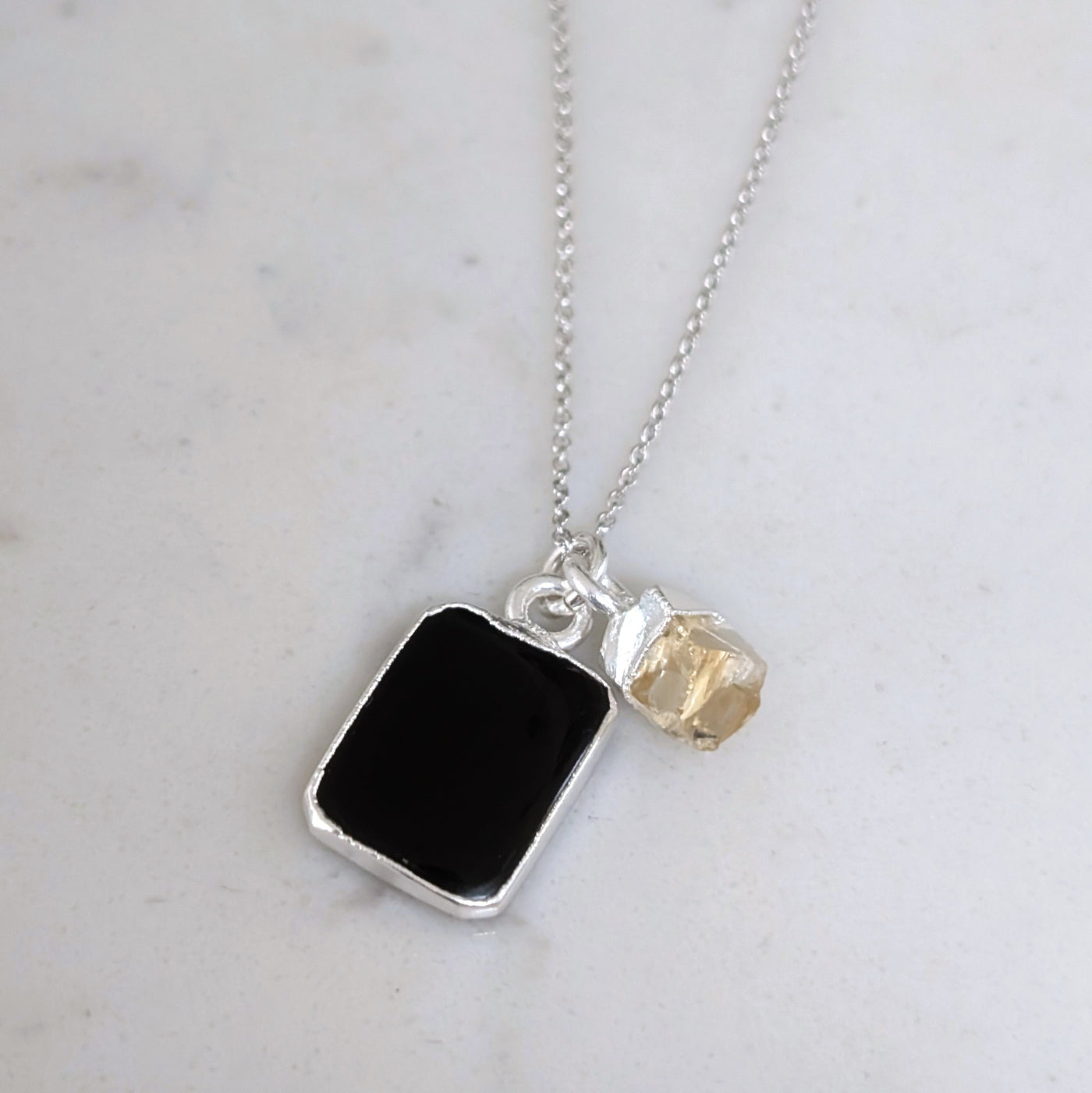 silver black onyx and citrine pendant necklace 