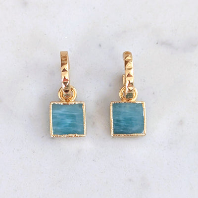 Gold plated amazonite gemstone charm hoop earrings