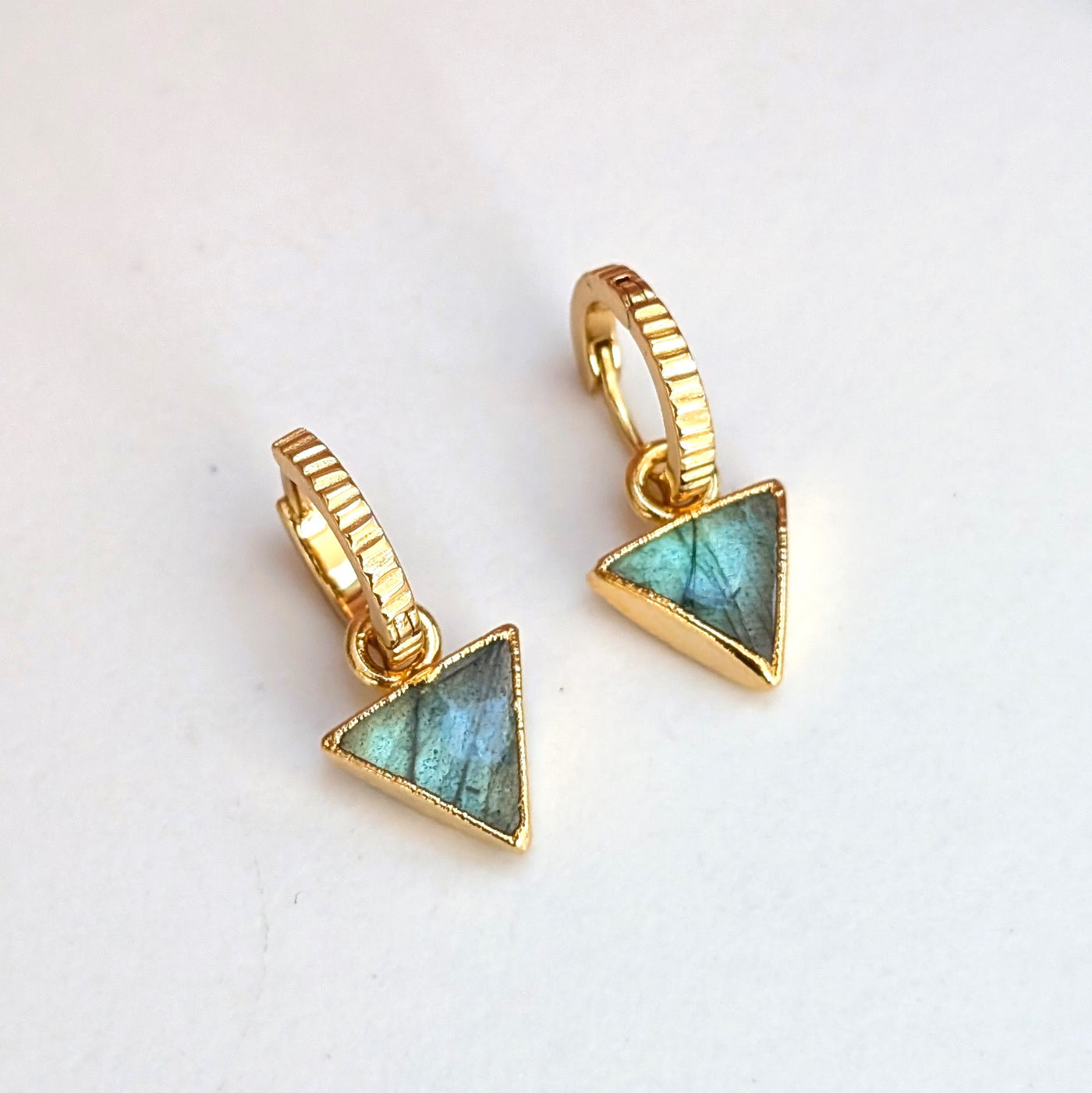 gold labradorite triangular charm earrings