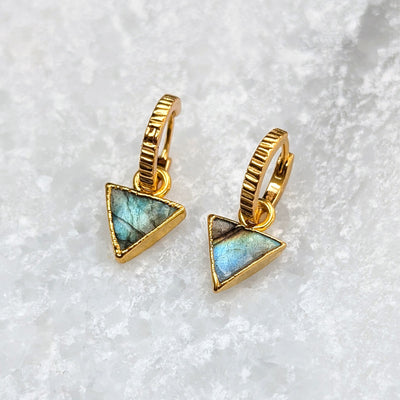 gold labradorite triangular charm earrings