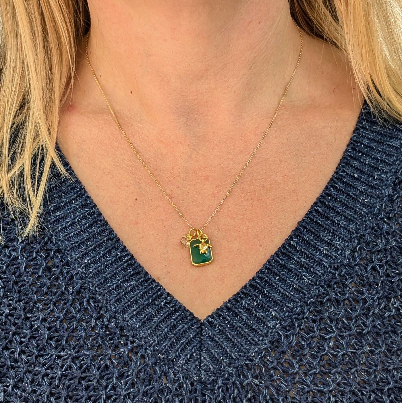 The Trio Green Onyx, Citrine and Charm Necklace