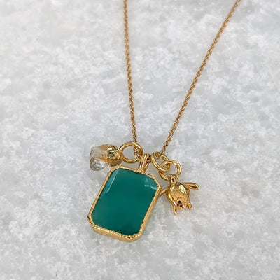 The Trio Green Onyx, Citrine and Charm Necklace