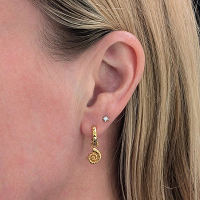 gold ammonite charm hoop earrings