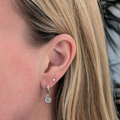 sterling silver ammonite charm hoop earrings