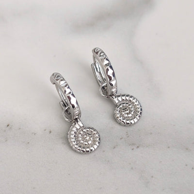 sterling silver ammonite charm hoop earrings
