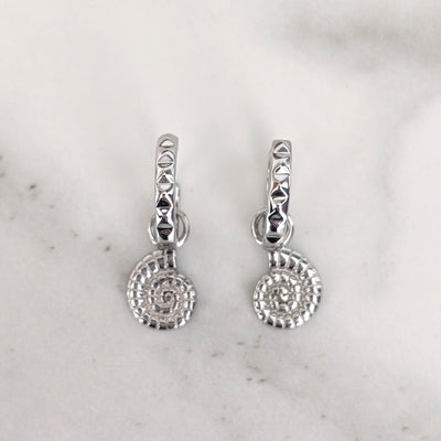 sterling silver ammonite charm hoop earrings