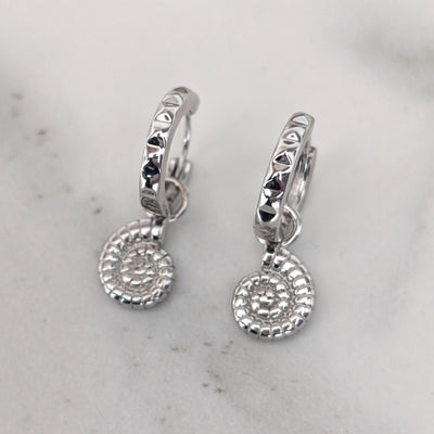 sterling silver ammonite charm hoop earrings