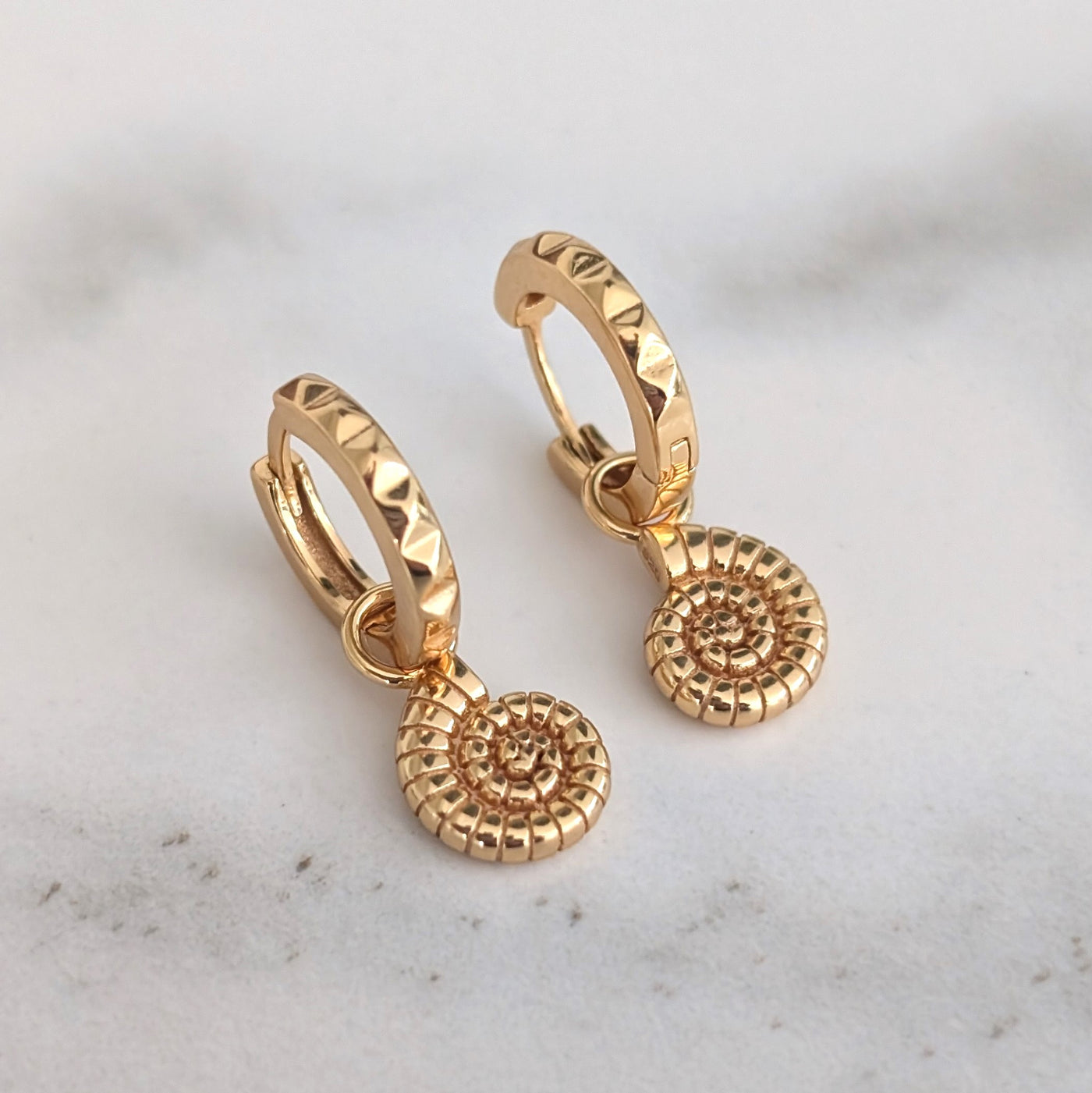 gold ammonite charm hoop earrings