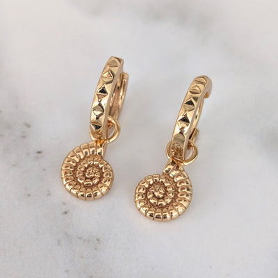 gold ammonite charm hoop earrings