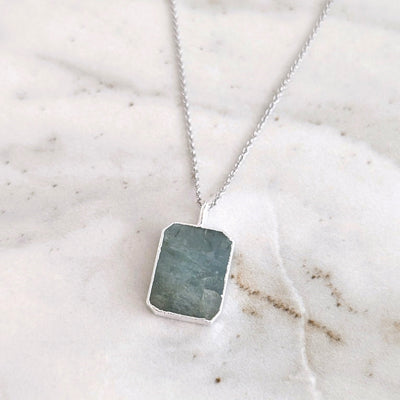 sterling silver aquamarine rectanglar pendant necklace