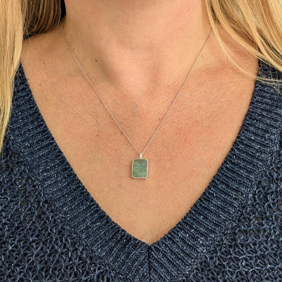 sterling silver aquamarine rectanglar pendant necklace