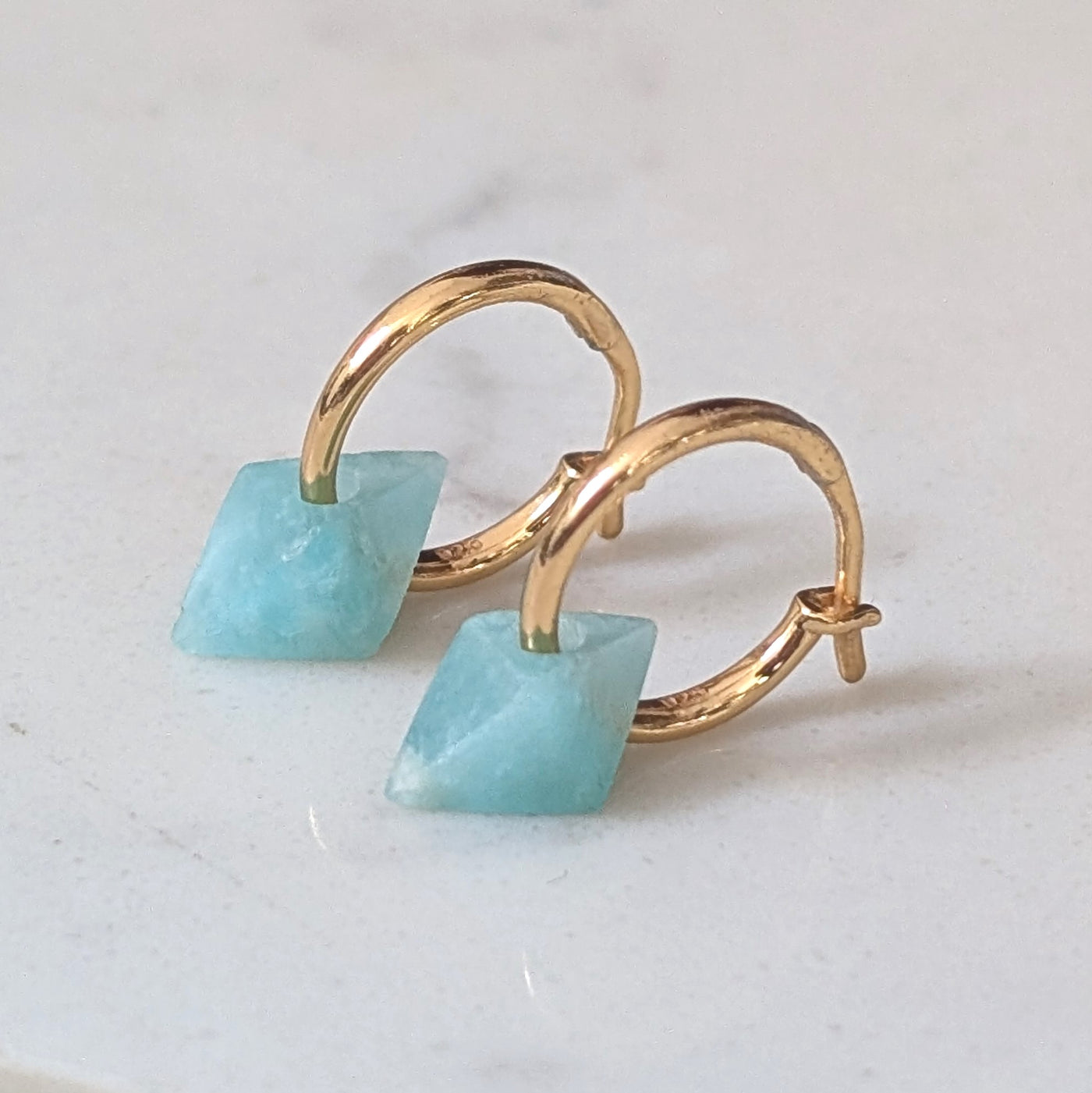 gold amazonite octahedron charm earrings
