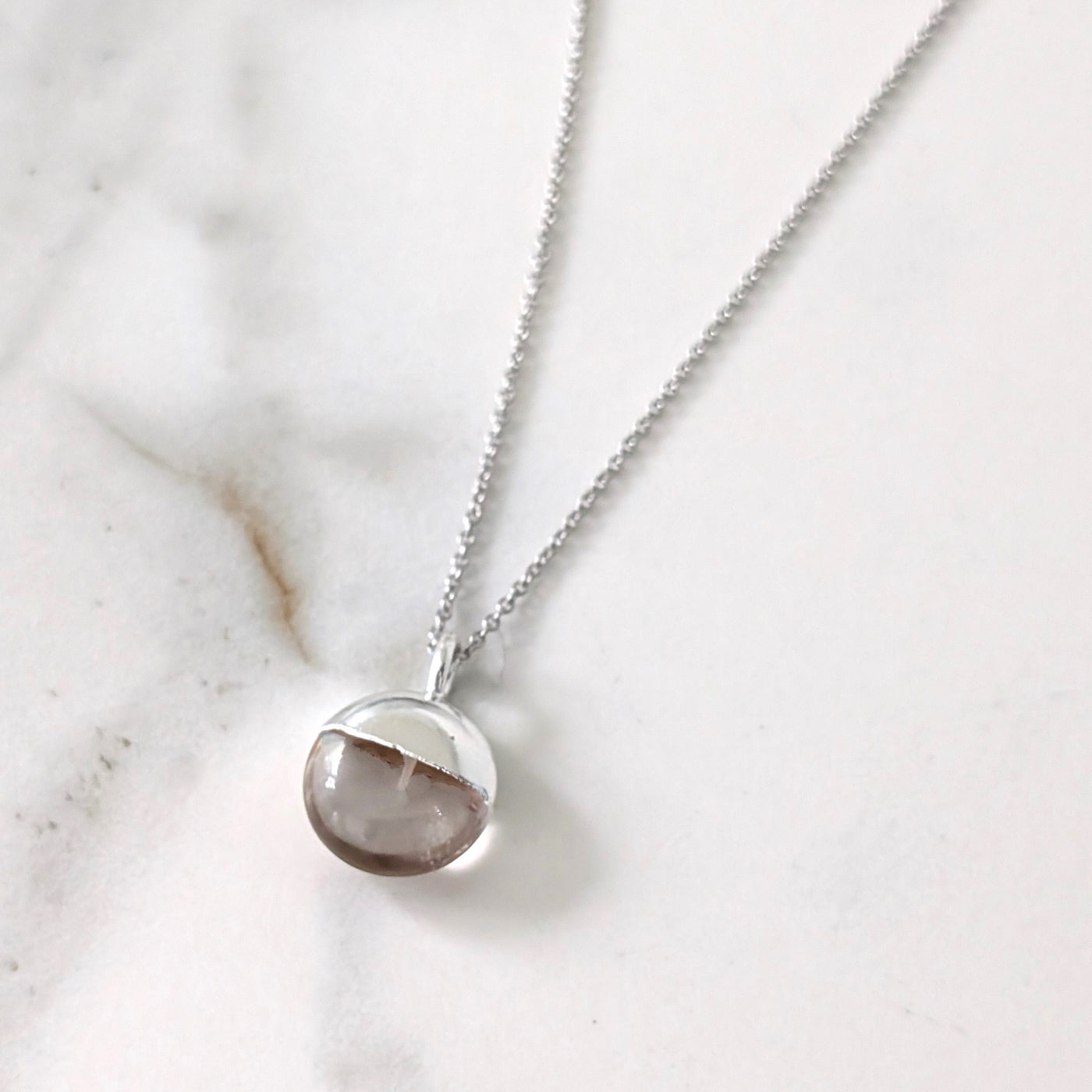 silver clear quartz April birthstone pendant necklace 