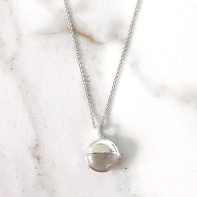 silver clear quartz April birthstone pendant necklace 