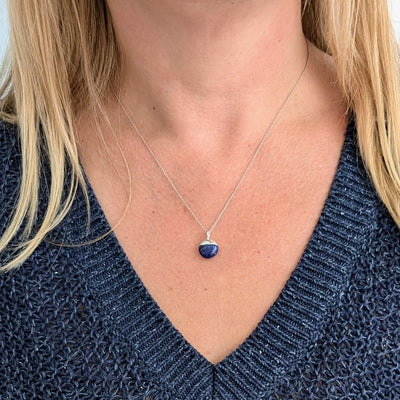 silver lapis lazuli September birthstone necklace