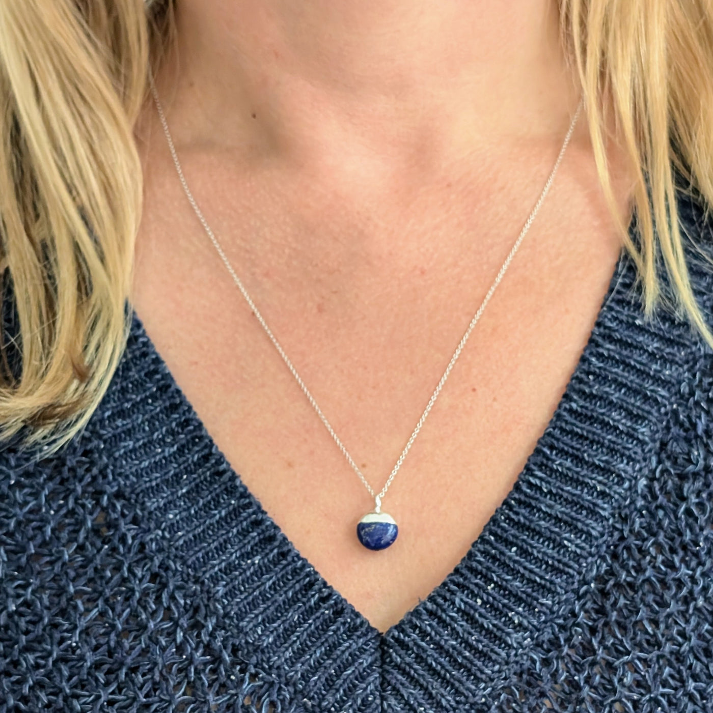 silver lapis lazuli September birthstone necklace