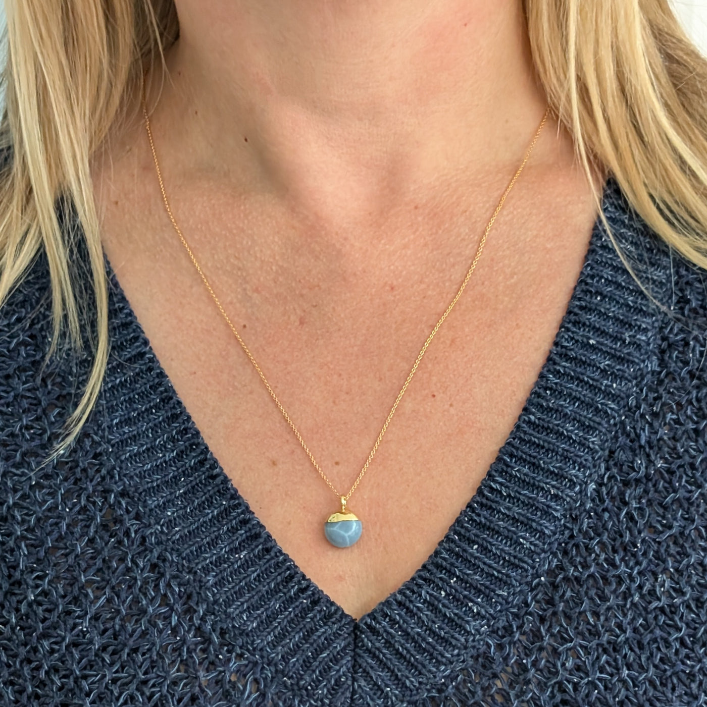 blue opal October birthstone pendant necklace 