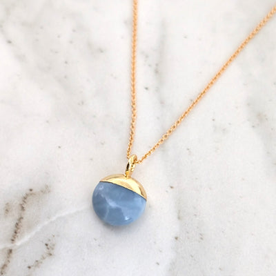 blue opal October birthstone pendant necklace 