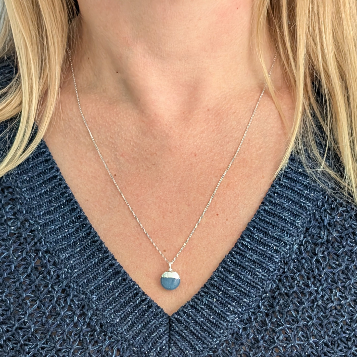 silver blue opal October birthstone necklace 