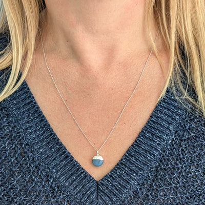 silver blue opal October birthstone necklace 