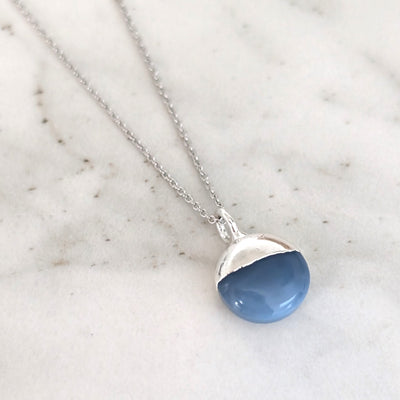 silver blue opal October birthstone necklace 