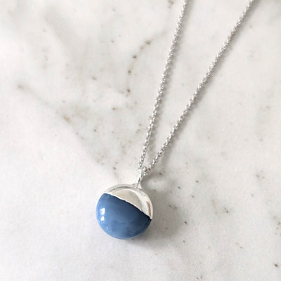 silver blue opal October birthstone necklace 