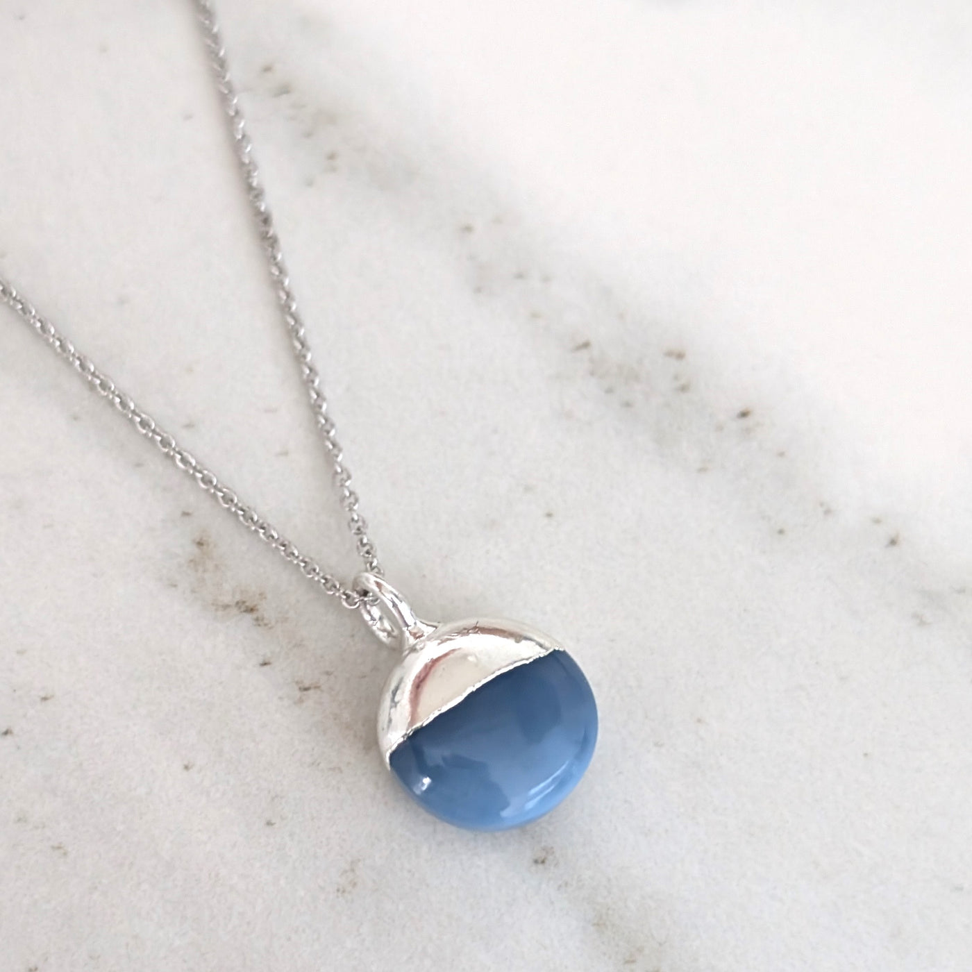 silver blue opal October birthstone necklace 