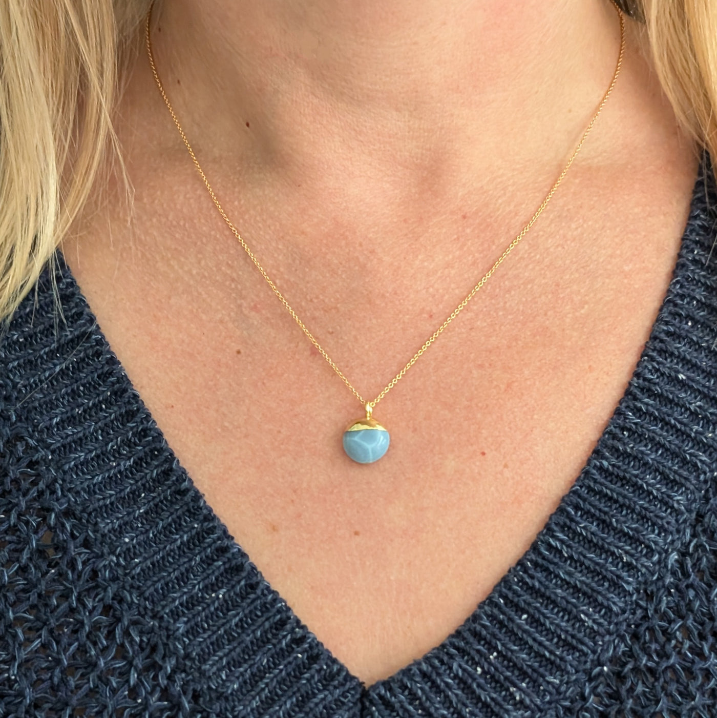 blue opal October birthstone pendant necklace 